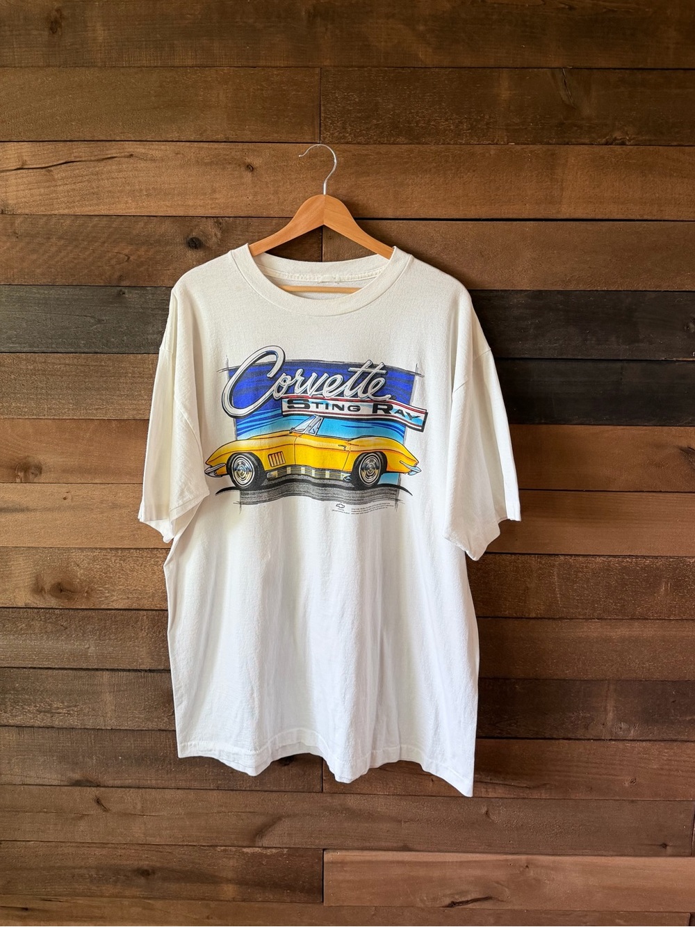 Vintage Corvette Stingray Single Stitch Chevrolet Graphic T Shirt White USA